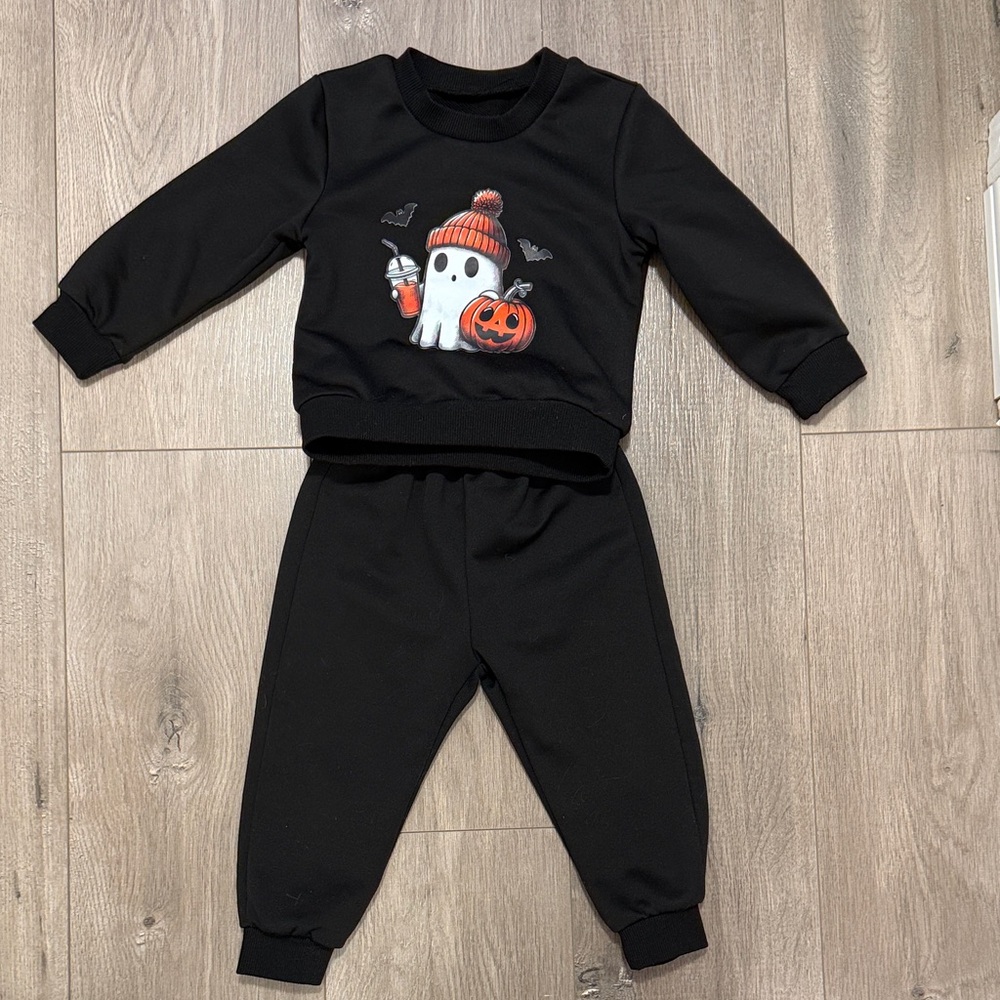 Black Halloween Ghost Sweatshirt and Pants Set
